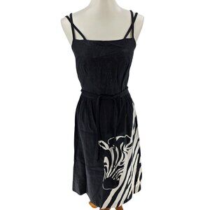 Vintage 1960/1970 Malia Honolulu Black Zebra Print Cotton Sleeveless Dress, 10